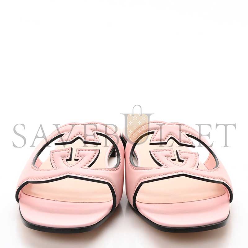 Gvc*1 cosmos softy calfskin interlocking g cut out slide sandals candy cotton